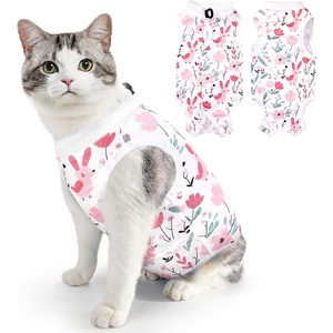 image:imageSlowTon Cat Recovery Suit  Cat Onesie for Cats After Surgery Female Male Kitten Clothes Cats Surgical Spay Suit Abdominal Wounds ECollar Alternative Bodysuit Shirt AntiLicking Blue FlowerSWhite