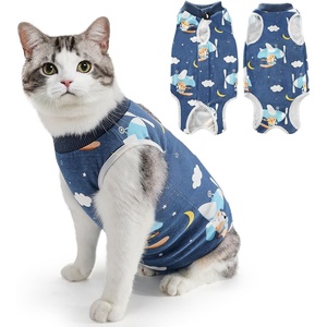 image:imageSlowTon Cat Recovery Suit  Cat Onesie for Cats After Surgery Female Male Kitten Clothes Cats Surgical Spay Suit Abdominal Wounds ECollar Alternative Bodysuit Shirt AntiLicking Blue FlowerSNavy