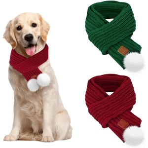 image:imageSlowTon Dog Knitted Scarf 2 Pack Dog Warm Bandanas Winter Holiday Decoration Scarf for Small Medium Large Dogs RedRedFGreen Red with Pompom Ball