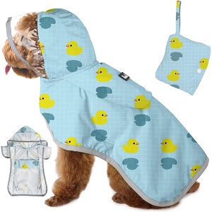 image:imageSlowTon Dog Raincoat Adjustable Dog Rain Jacket Clear Hooded Double Layer Waterproof Poncho with Reflective Strip Straps and Storage Pocket for Small Medium Large DogsXXLDuck Pattern