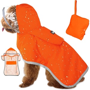 image:imageSlowTon Dog Raincoat Adjustable Dog Rain Jacket Clear Hooded Double Layer Waterproof Poncho with Reflective Strip Straps and Storage Pocket for Small Medium Large DogsXXLOrange