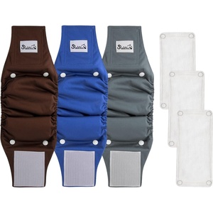 image:imageSlowTon Washable Dog Diapers Male  20 Wider amp Highly Absorbent Dog Belly Bands with Removable Pads  3 Pack Soft Reuseable Male Dog Wraps with Leak Proof Fit Grey Blue Brown Medium