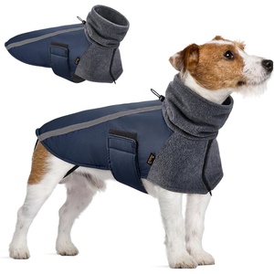 image:imageSlowTon Winter Dog Coat Warm Polar Fleece Lining Doggie Outdoor Jacket with Turtleneck Scarf Reflective Stripe Adjustable Waterproof Windproof Puppy Vest Soft Pet Outfits SGreyCDark Blue