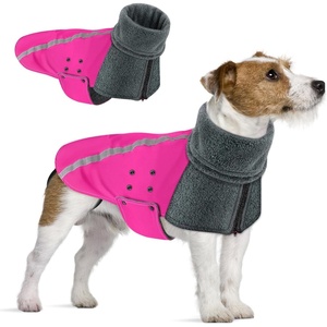 image:imageSlowTon Winter Dog Coat Warm Polar Fleece Lining Doggie Outdoor Jacket with Turtleneck Scarf Reflective Stripe Adjustable Waterproof Windproof Puppy Vest Soft Pet Outfits SGreyFFuchsia