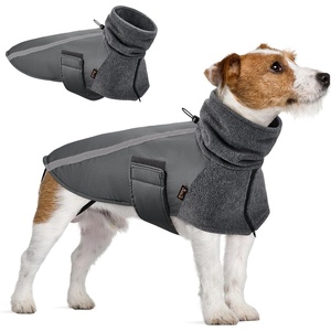 image:imageSlowTon Winter Dog Coat Warm Polar Fleece Lining Doggie Outdoor Jacket with Turtleneck Scarf Reflective Stripe Adjustable Waterproof Windproof Puppy Vest Soft Pet Outfits SGreyAGrey