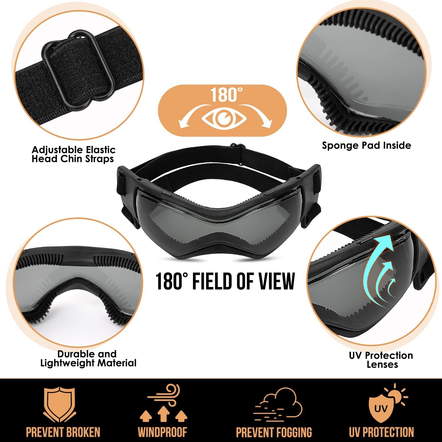 image:imageSlowTon Dog Helmet and Goggles UV Protection Doggy Sunglasses Dog Glasses Pet Motorcycle Helmet Hat with Ear Holes Adjustable Belt Safety Hat for Small Medium Large Dogs Puppy Riding Black M1Black