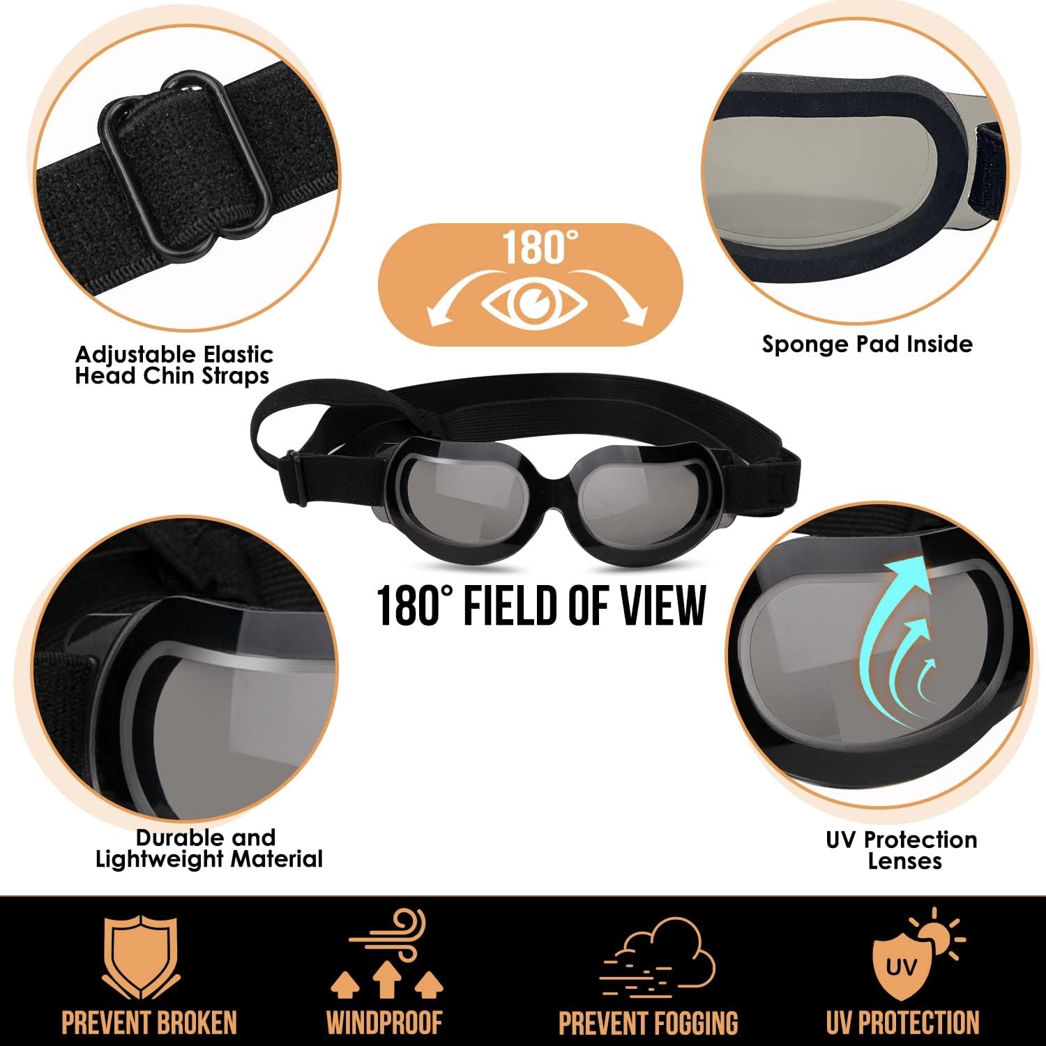 image:imageSlowTon Dog Helmet and Goggles UV Protection Doggy Sunglasses Dog Glasses Pet Motorcycle Helmet Hat with Ear Holes Adjustable Belt Safety Hat for Small Medium Large Dogs Puppy Riding Black M1Black