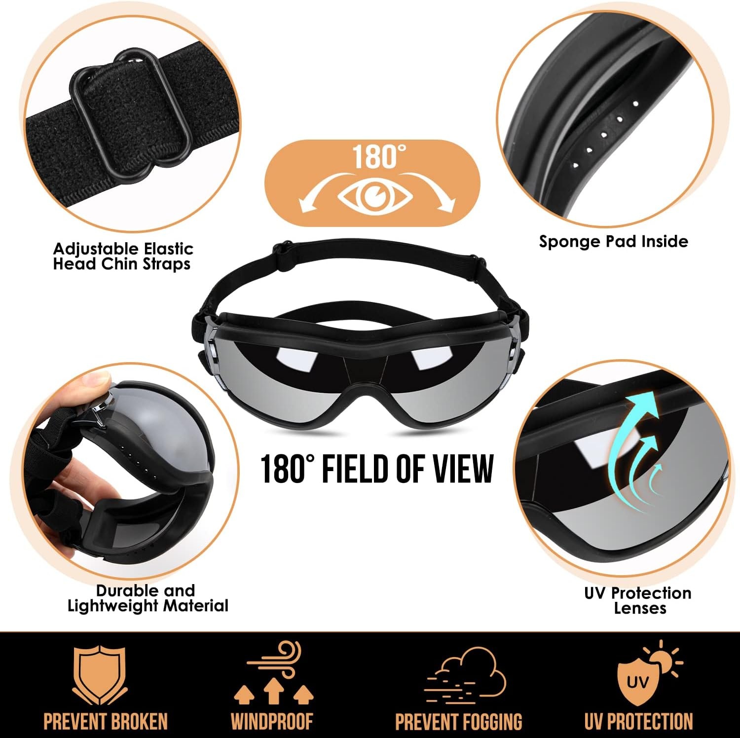 image:imageSlowTon Dog Helmet and Goggles UV Protection Doggy Sunglasses Dog Glasses Pet Motorcycle Helmet Hat with Ear Holes Adjustable Belt Safety Hat for Small Medium Large Dogs Puppy Riding Black M1Black