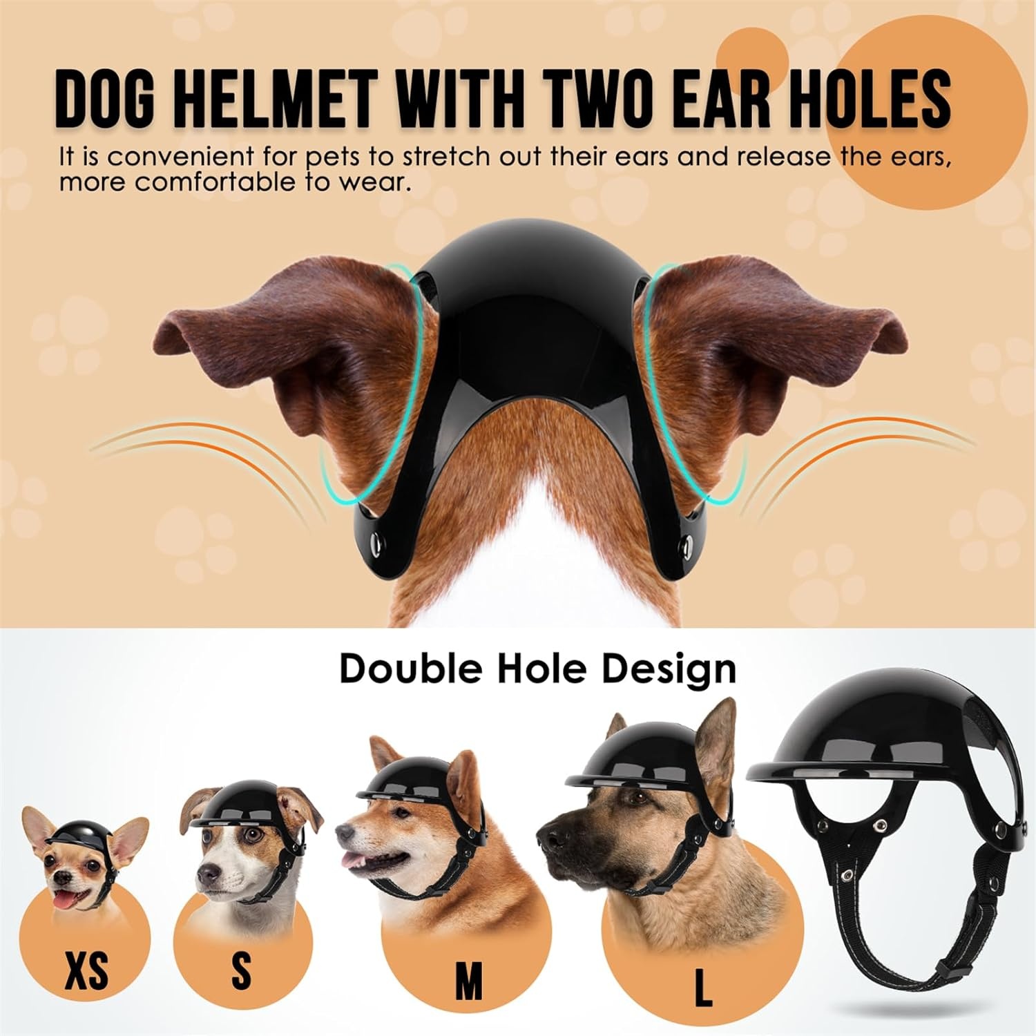 image:imageSlowTon Dog Helmet and Goggles UV Protection Doggy Sunglasses Dog Glasses Pet Motorcycle Helmet Hat with Ear Holes Adjustable Belt Safety Hat for Small Medium Large Dogs Puppy Riding Black M1Black