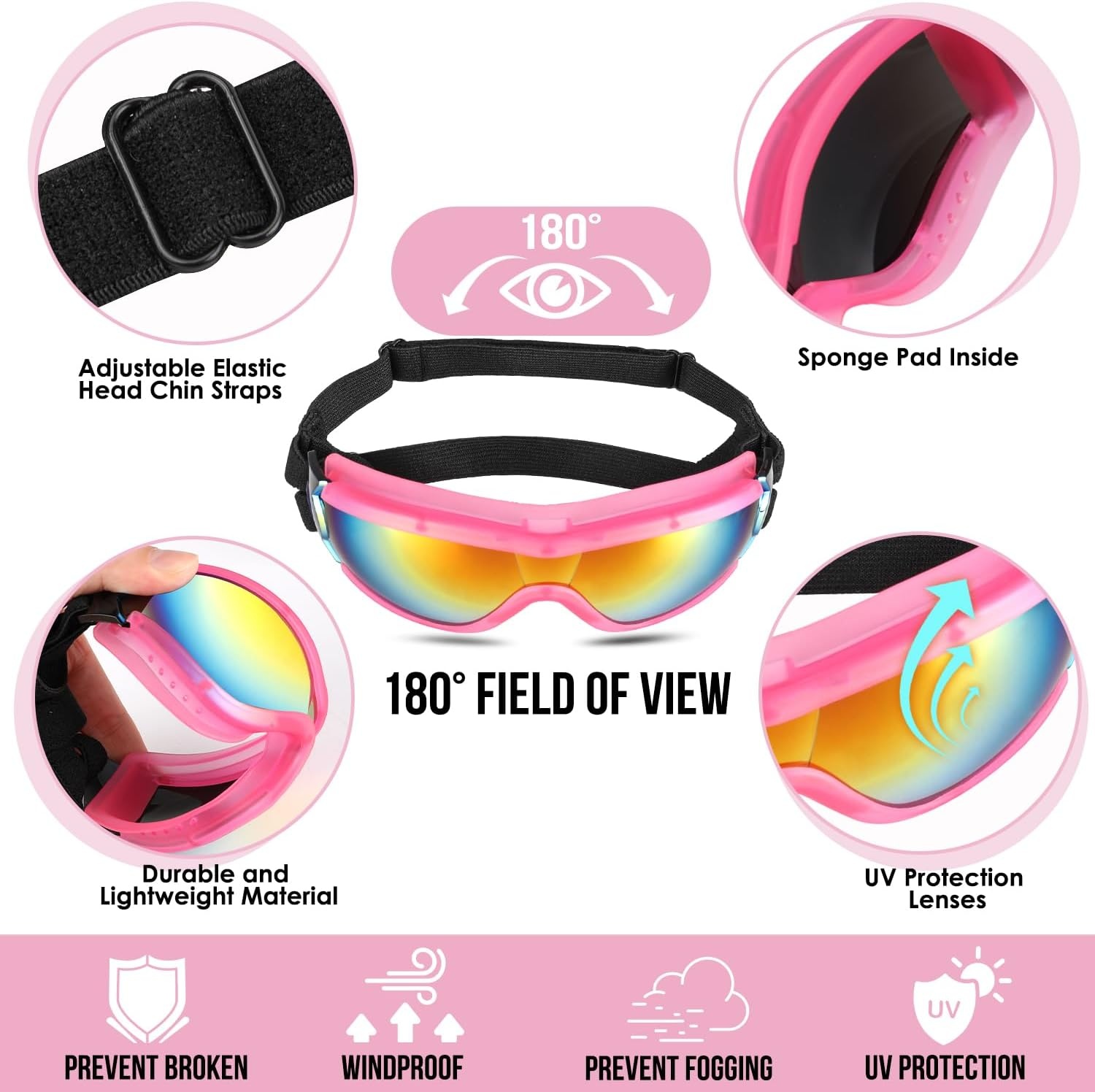 image:imageSlowTon Dog Helmet and Goggles UV Protection Doggy Sunglasses Dog Glasses Pet Motorcycle Helmet Hat with Ear Holes Adjustable Belt Safety Hat for Small Medium Large Dogs Puppy Riding Black M2Pink