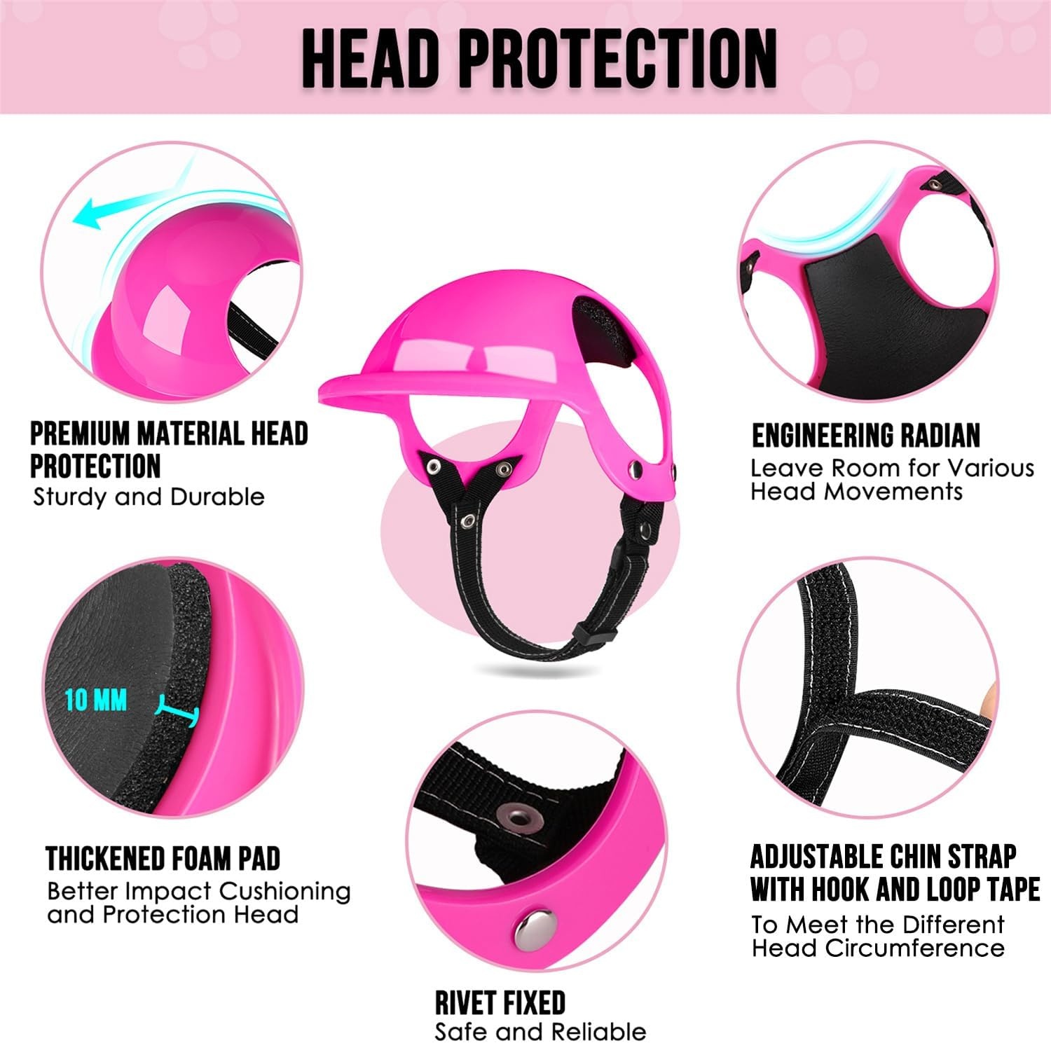image:imageSlowTon Dog Helmet and Goggles UV Protection Doggy Sunglasses Dog Glasses Pet Motorcycle Helmet Hat with Ear Holes Adjustable Belt Safety Hat for Small Medium Large Dogs Puppy Riding Black M2Pink
