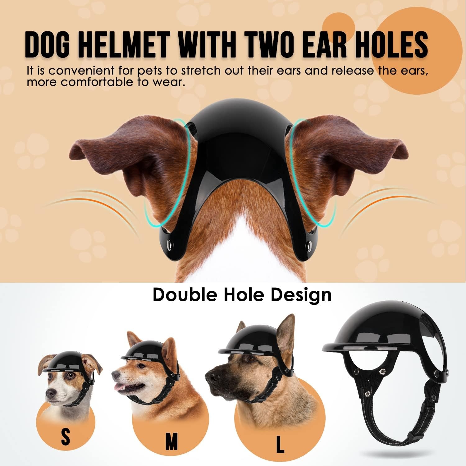 image:imageSlowTon Dog Helmet and Goggles UV Protection Doggy Sunglasses Dog Glasses Pet Motorcycle Helmet Hat with Ear Holes Adjustable Belt Safety Hat for Small Medium Large Dogs Puppy Riding Black M1Black