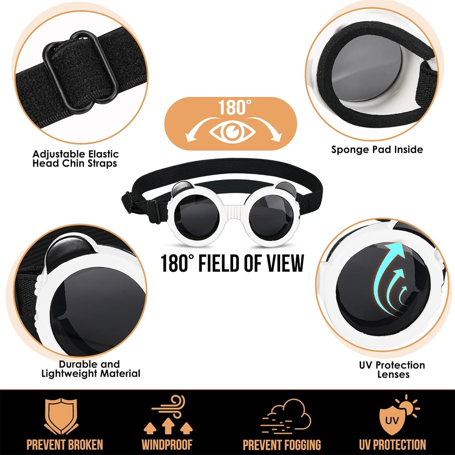 image:imageSlowTon Dog Helmet and Goggles UV Protection Doggy Sunglasses Dog Glasses Pet Motorcycle Helmet Hat with Ear Holes Adjustable Belt Safety Hat for Small Medium Large Dogs Puppy Riding Black M1Black