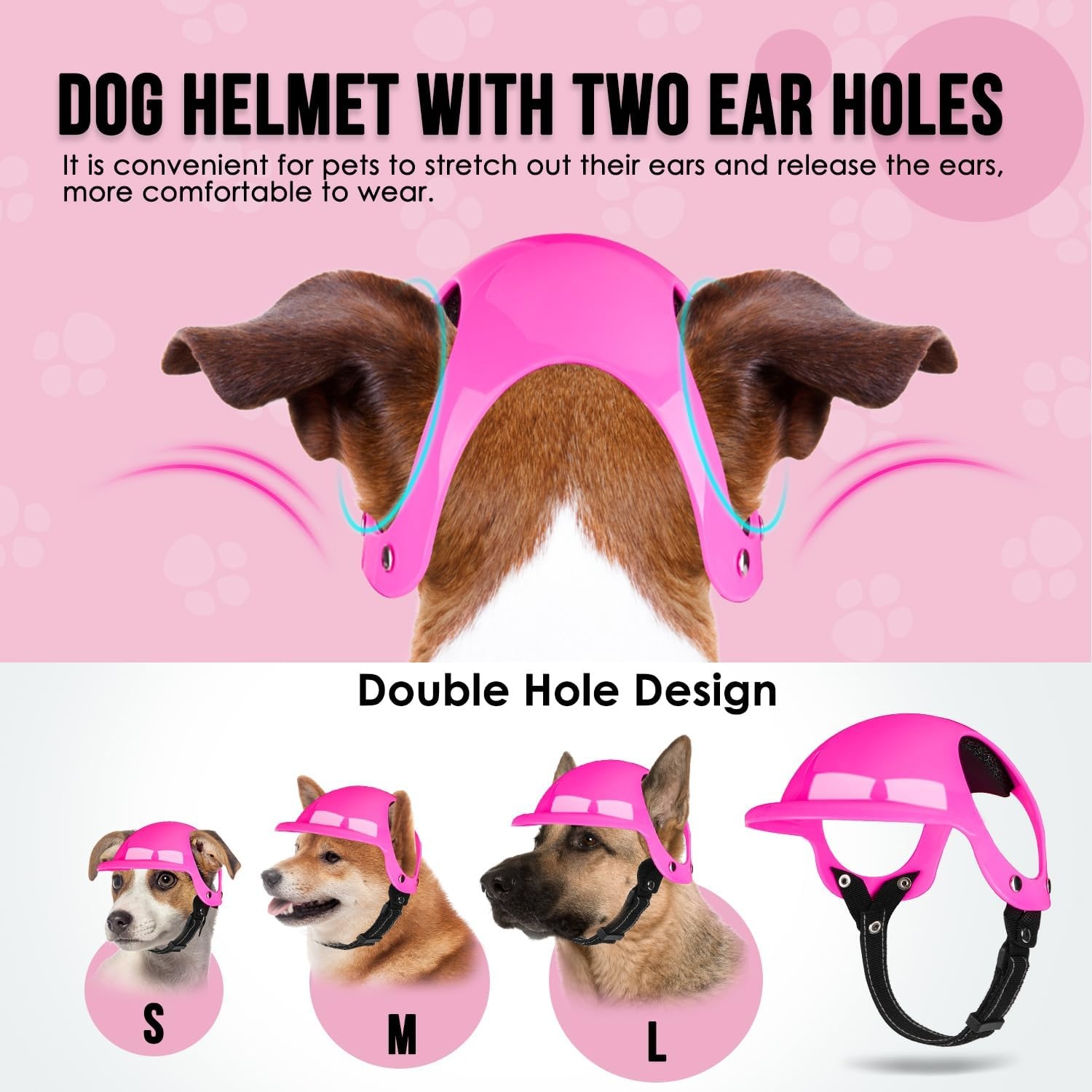 image:imageSlowTon Dog Helmet and Goggles UV Protection Doggy Sunglasses Dog Glasses Pet Motorcycle Helmet Hat with Ear Holes Adjustable Belt Safety Hat for Small Medium Large Dogs Puppy Riding Black M2Pink
