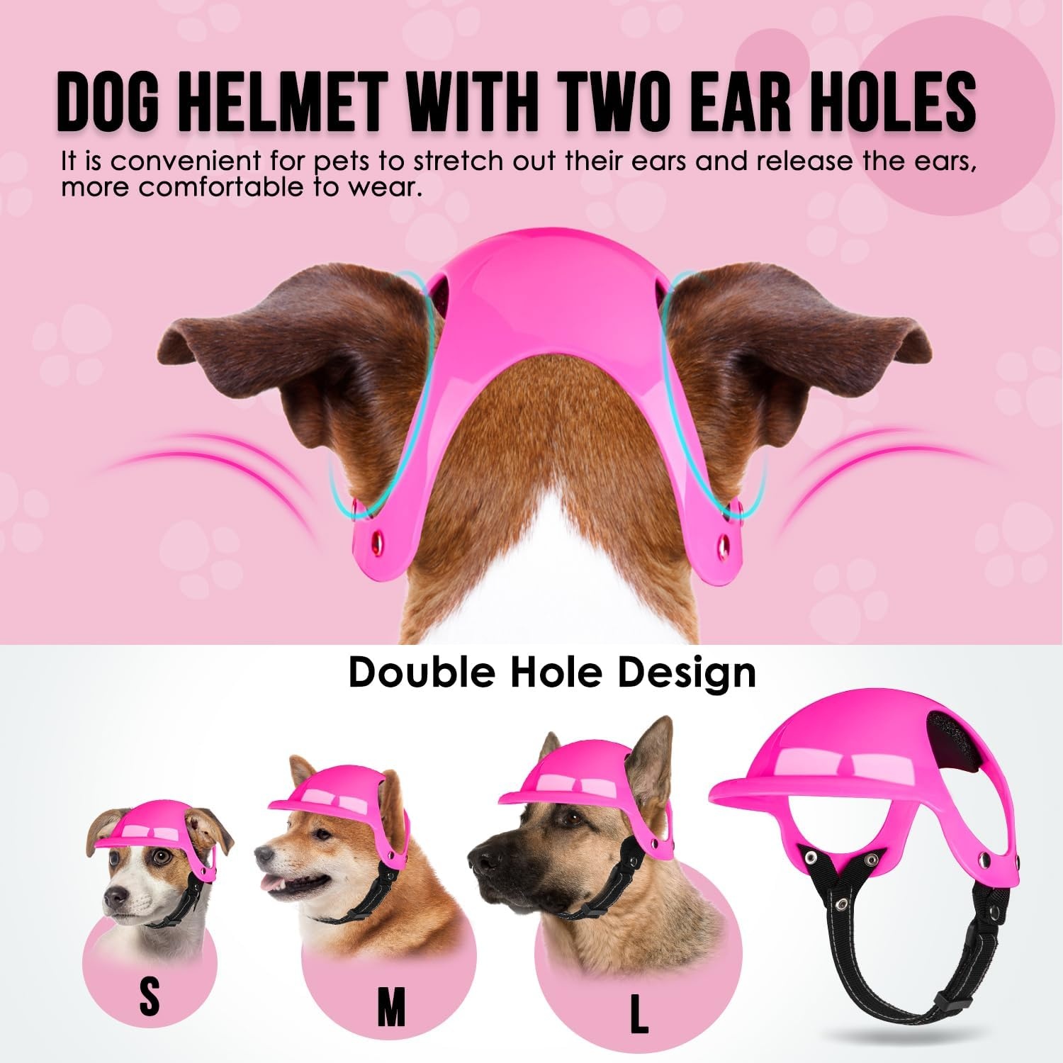 image:imageSlowTon Dog Helmet and Goggles UV Protection Doggy Sunglasses Dog Glasses Pet Motorcycle Helmet Hat with Ear Holes Adjustable Belt Safety Hat for Small Medium Large Dogs Puppy Riding Black M2Pink