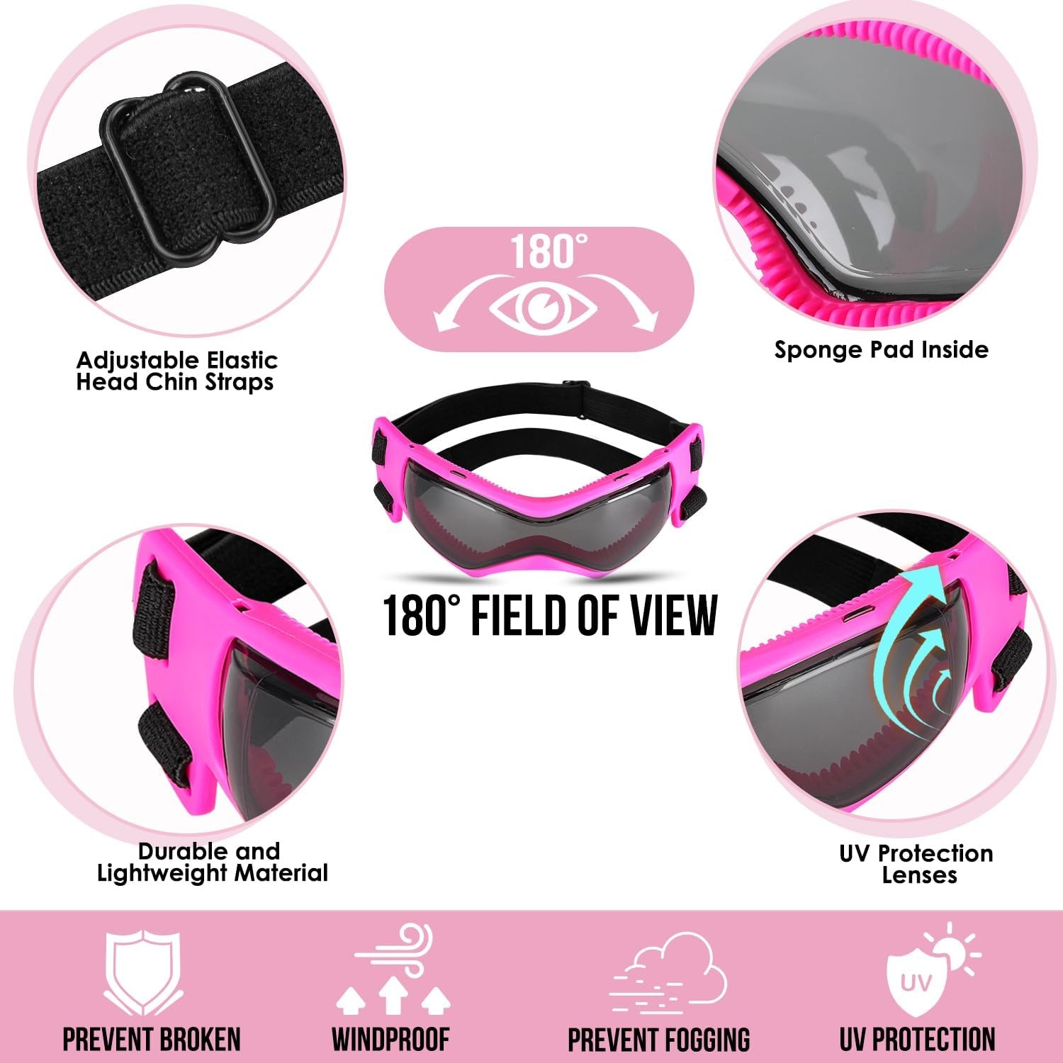image:imageSlowTon Dog Helmet and Goggles UV Protection Doggy Sunglasses Dog Glasses Pet Motorcycle Helmet Hat with Ear Holes Adjustable Belt Safety Hat for Small Medium Large Dogs Puppy Riding Black M2Pink