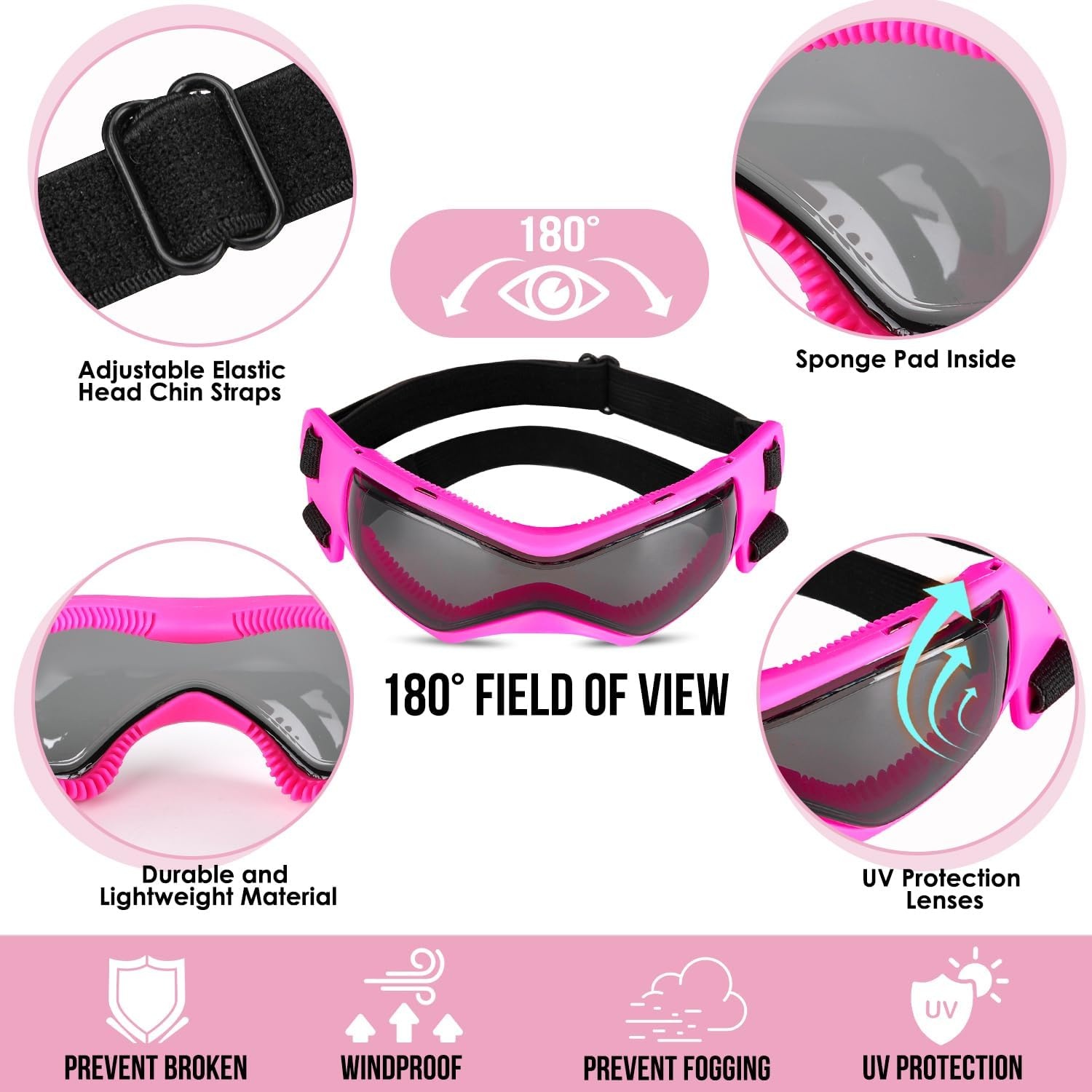 image:imageSlowTon Dog Helmet and Goggles UV Protection Doggy Sunglasses Dog Glasses Pet Motorcycle Helmet Hat with Ear Holes Adjustable Belt Safety Hat for Small Medium Large Dogs Puppy Riding Black M2Pink