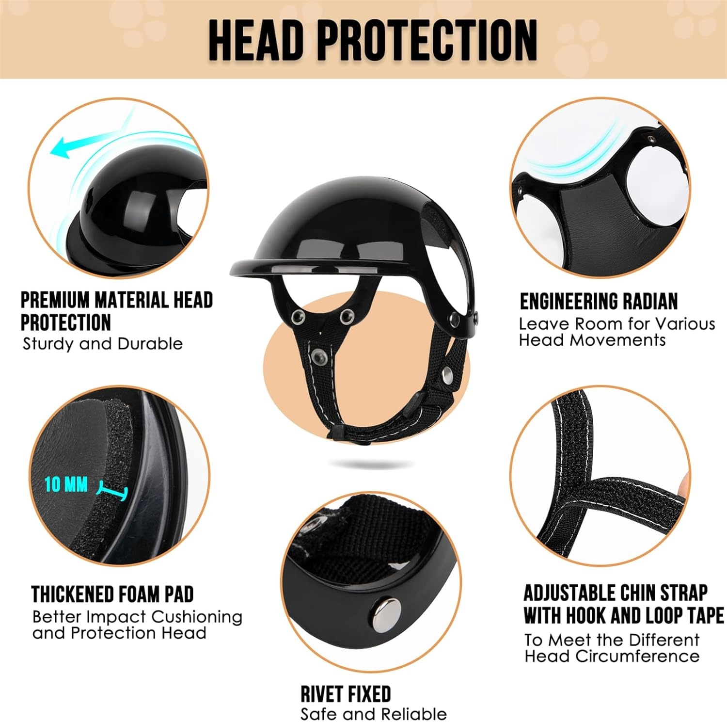 image:imageSlowTon Dog Helmet and Goggles UV Protection Doggy Sunglasses Dog Glasses Pet Motorcycle Helmet Hat with Ear Holes Adjustable Belt Safety Hat for Small Medium Large Dogs Puppy Riding Black M1Black
