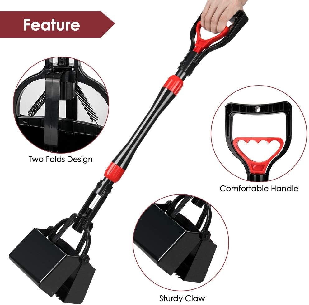 image:imageSlowTon Dog Pooper Scooper 32 Long Handle Foldable Pet Pooper Scooper Flat Bottom Portable Poop Waste Pick Up Rake with Durable Spring for Lawns Grass amp Gravel