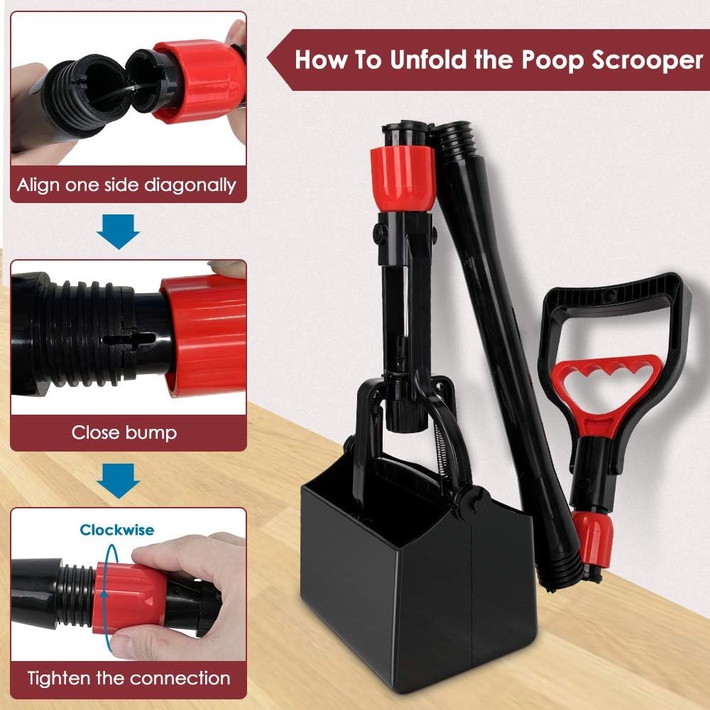 image:imageSlowTon Dog Pooper Scooper 32 Long Handle Foldable Pet Pooper Scooper Flat Bottom Portable Poop Waste Pick Up Rake with Durable Spring for Lawns Grass amp Gravel