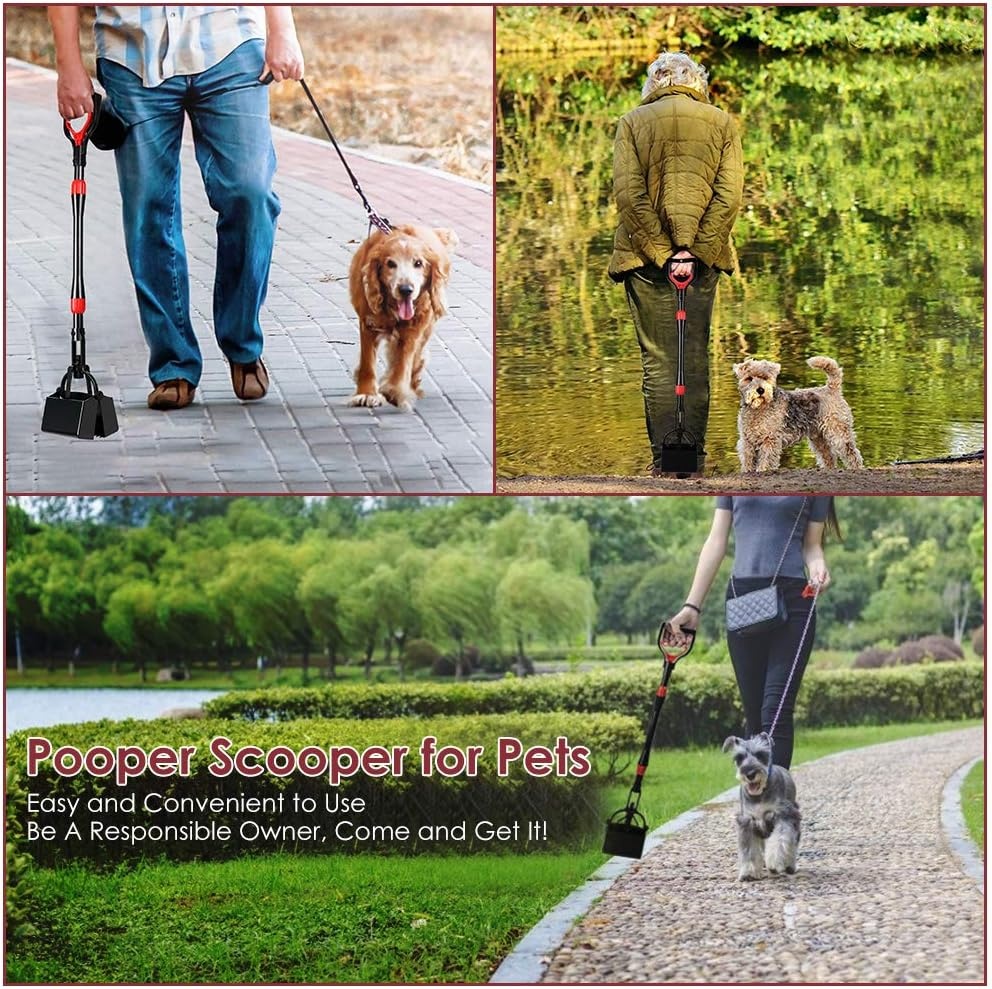 image:imageSlowTon Dog Pooper Scooper 32 Long Handle Foldable Pet Pooper Scooper Flat Bottom Portable Poop Waste Pick Up Rake with Durable Spring for Lawns Grass amp Gravel