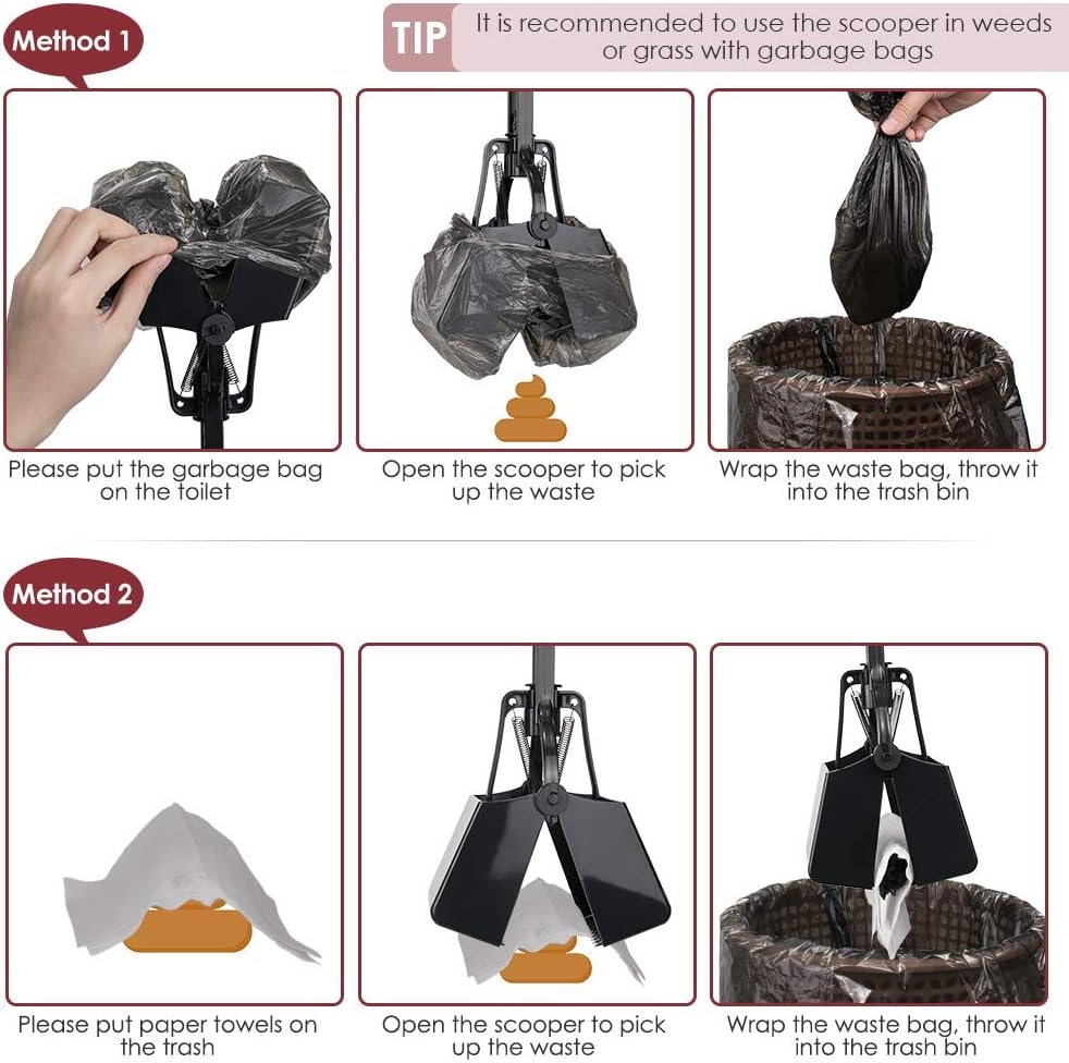 image:imageSlowTon Dog Pooper Scooper 32 Long Handle Foldable Pet Pooper Scooper Flat Bottom Portable Poop Waste Pick Up Rake with Durable Spring for Lawns Grass amp Gravel