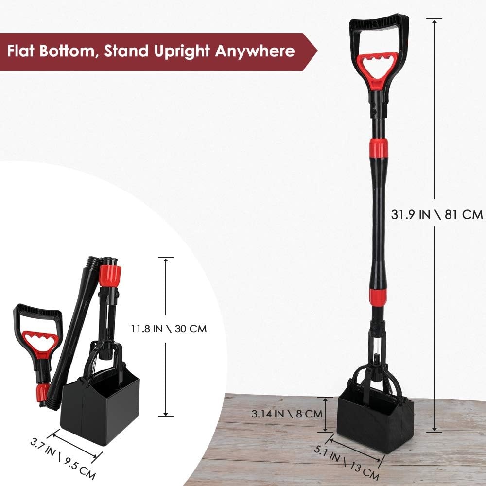 image:imageSlowTon Dog Pooper Scooper 32 Long Handle Foldable Pet Pooper Scooper Flat Bottom Portable Poop Waste Pick Up Rake with Durable Spring for Lawns Grass amp Gravel