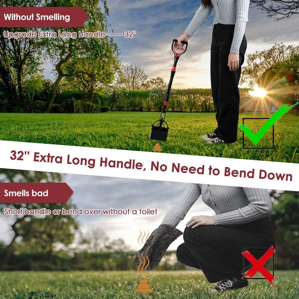 image:imageSlowTon Dog Pooper Scooper 32 Long Handle Foldable Pet Pooper Scooper Flat Bottom Portable Poop Waste Pick Up Rake with Durable Spring for Lawns Grass amp Gravel