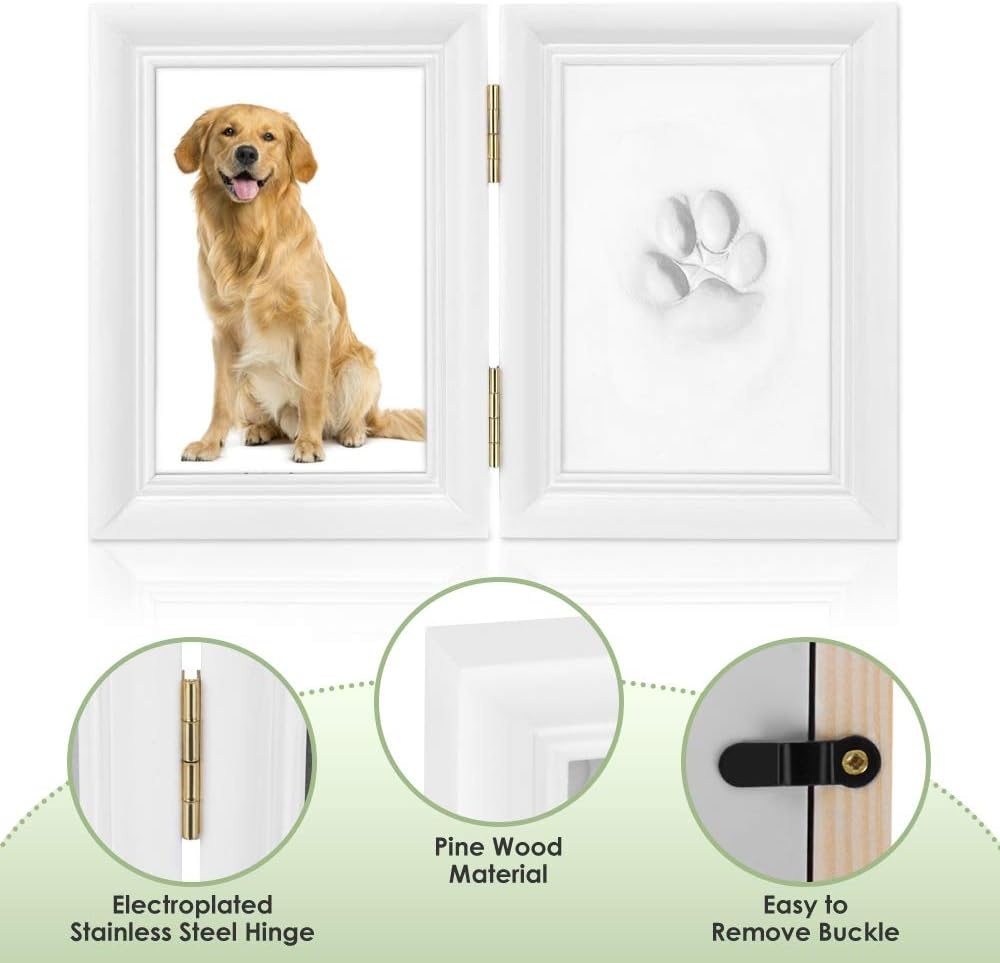 image:imageSlowTon Pet Paw Print Photo Frame Kit Pet Paw Print Impression Kit with Clay Imprint Kit Memorial Pawprint Kit for Dogs Cats Personalized Gift Keepsake for Pet Lovers