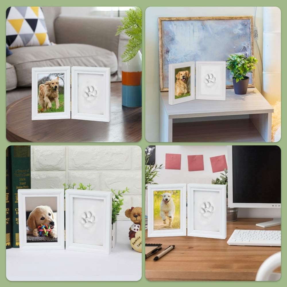 image:imageSlowTon Pet Paw Print Photo Frame Kit Pet Paw Print Impression Kit with Clay Imprint Kit Memorial Pawprint Kit for Dogs Cats Personalized Gift Keepsake for Pet Lovers