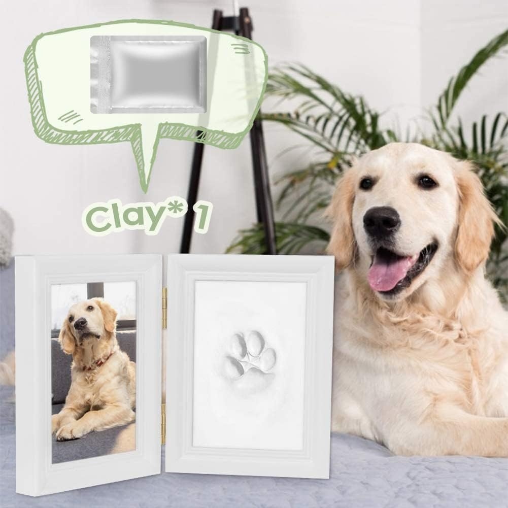 image:imageSlowTon Pet Paw Print Photo Frame Kit Pet Paw Print Impression Kit with Clay Imprint Kit Memorial Pawprint Kit for Dogs Cats Personalized Gift Keepsake for Pet Lovers