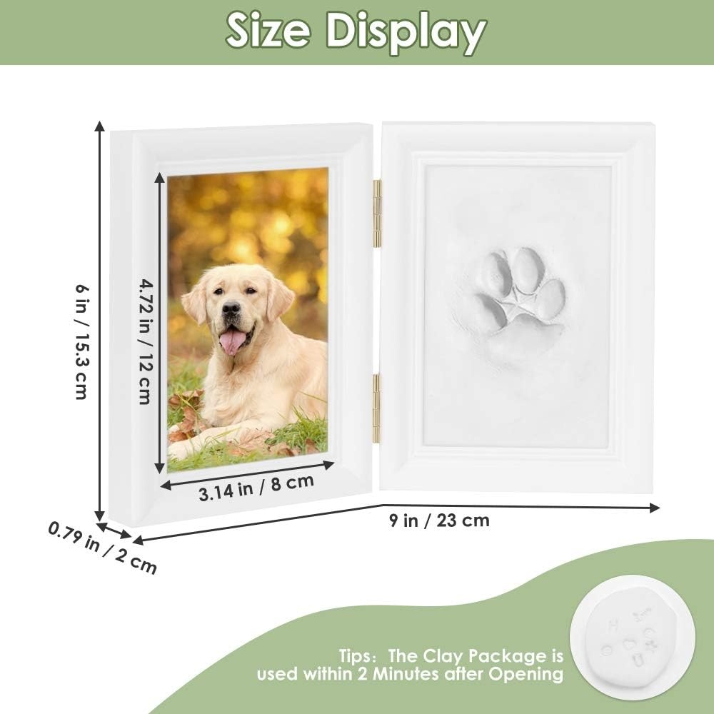 image:imageSlowTon Pet Paw Print Photo Frame Kit Pet Paw Print Impression Kit with Clay Imprint Kit Memorial Pawprint Kit for Dogs Cats Personalized Gift Keepsake for Pet Lovers