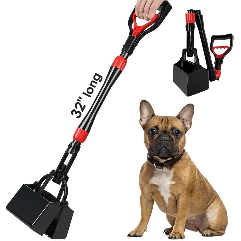 image:imageSlowTon Dog Pooper Scooper 32 Long Handle Foldable Pet Pooper Scooper Flat Bottom Portable Poop Waste Pick Up Rake with Durable Spring for Lawns Grass amp Gravel