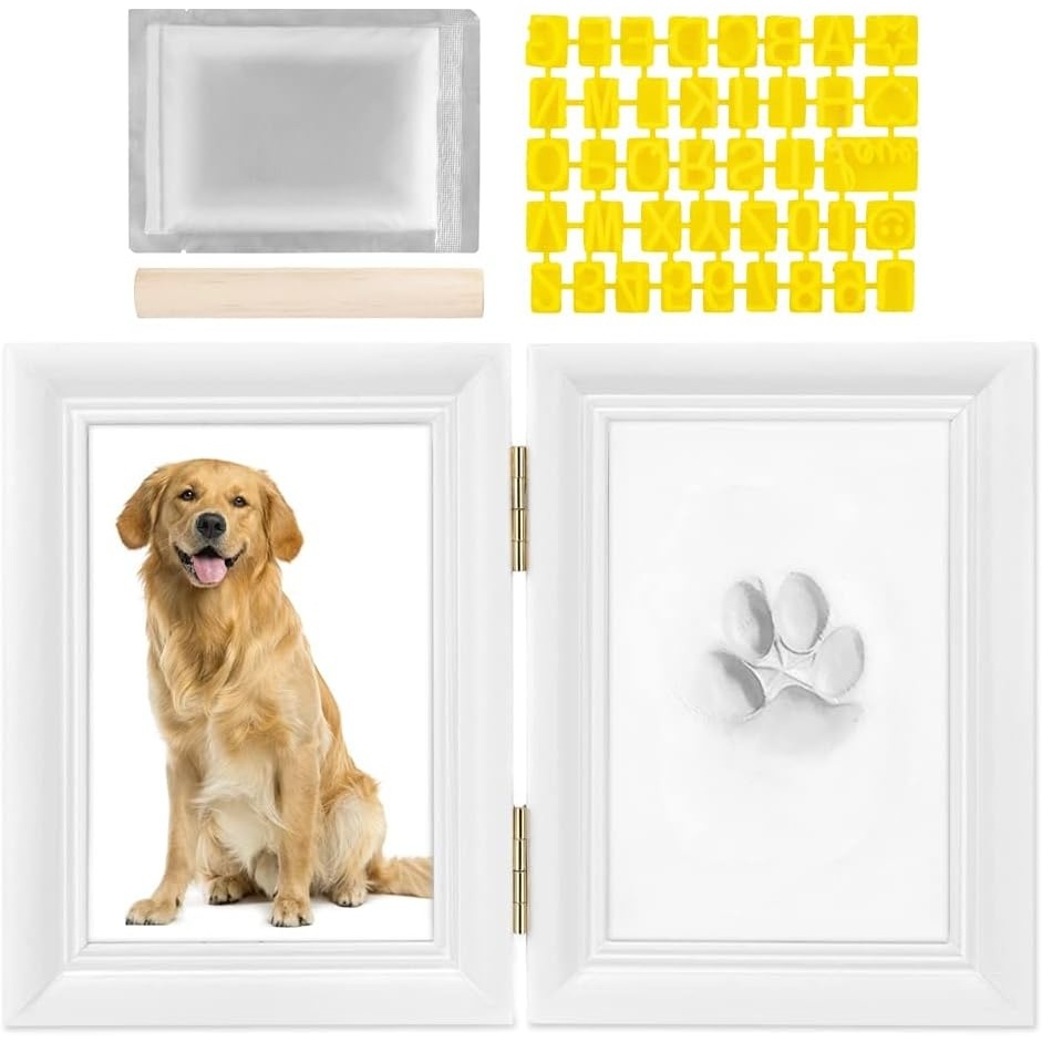 image:imageSlowTon Pet Paw Print Photo Frame Kit Pet Paw Print Impression Kit with Clay Imprint Kit Memorial Pawprint Kit for Dogs Cats Personalized Gift Keepsake for Pet Lovers
