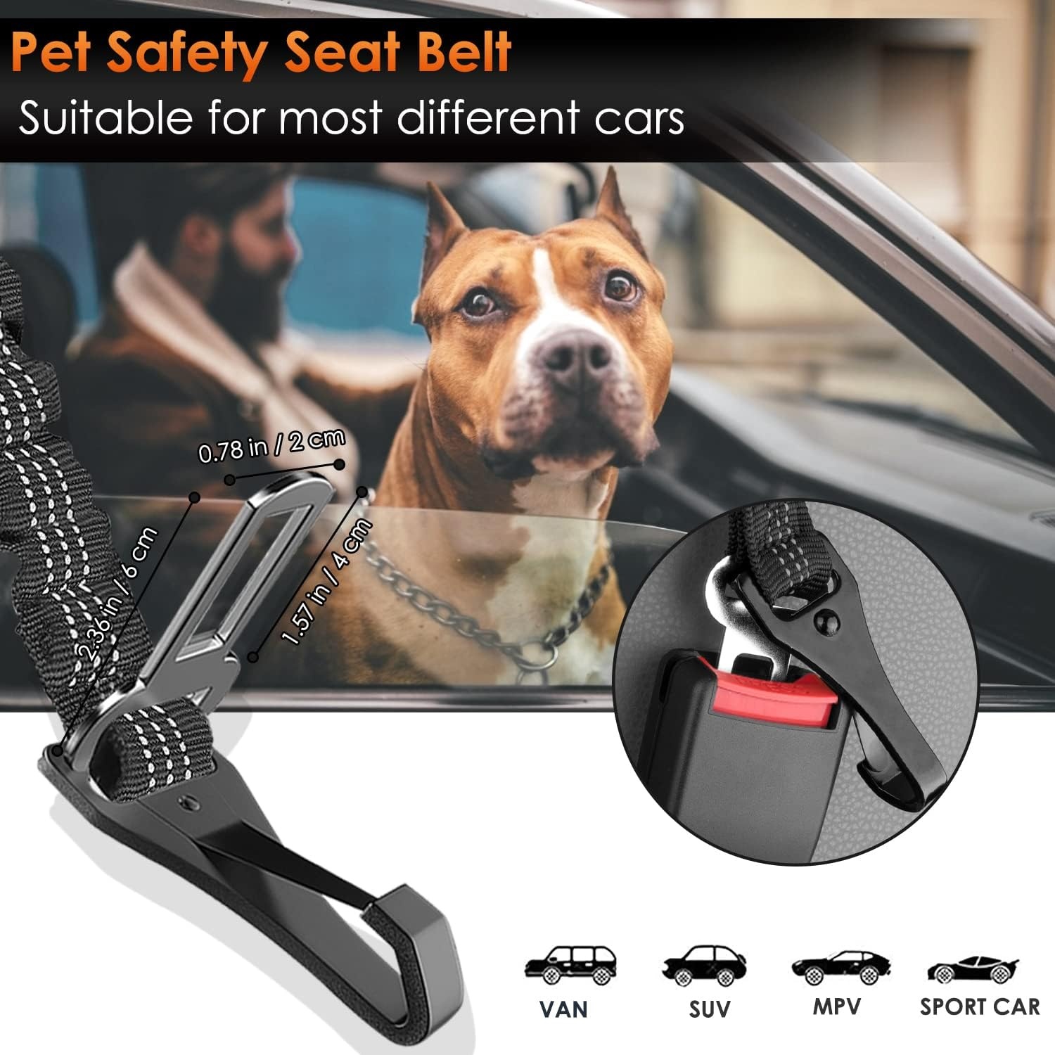 image:imageSlowTon Dog Seat Belt Adjustable Dog Safety Belt Leash 2 in 1 Latch Bar Attachment Dogs Car Seatbelt with Elastic Nylon Bungee Buffer Reflective Nylon Belt Tether Connect to Dog Harness BlueBlack
