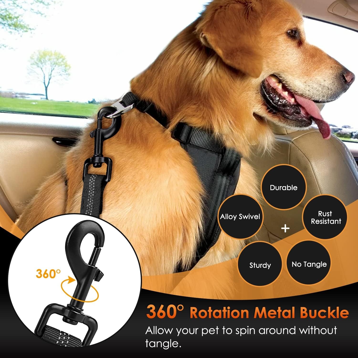image:imageSlowTon Dog Seat Belt Adjustable Dog Safety Belt Leash 2 in 1 Latch Bar Attachment Dogs Car Seatbelt with Elastic Nylon Bungee Buffer Reflective Nylon Belt Tether Connect to Dog Harness BlueBlack
