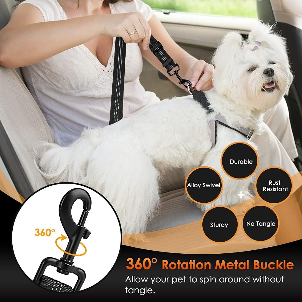image:imageSlowTon Dog Seat Belt Adjustable Dog Safety Belt Leash 2 in 1 Latch Bar Attachment Dogs Car Seatbelt with Elastic Nylon Bungee Buffer Reflective Nylon Belt Tether Connect to Dog Harness BlueBlack
