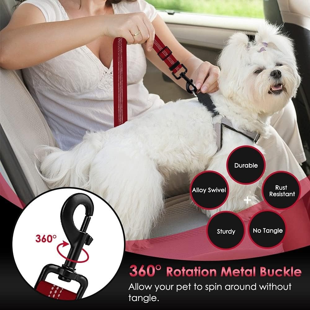 image:imageSlowTon Dog Seat Belt Adjustable Dog Safety Belt Leash 2 in 1 Latch Bar Attachment Dogs Car Seatbelt with Elastic Nylon Bungee Buffer Reflective Nylon Belt Tether Connect to Dog Harness BlueRed