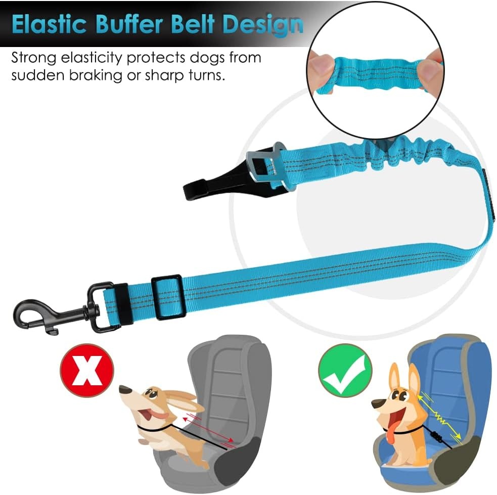image:imageSlowTon Dog Seat Belt Adjustable Dog Safety Belt Leash 2 in 1 Latch Bar Attachment Dogs Car Seatbelt with Elastic Nylon Bungee Buffer Reflective Nylon Belt Tether Connect to Dog Harness BlueBlue
