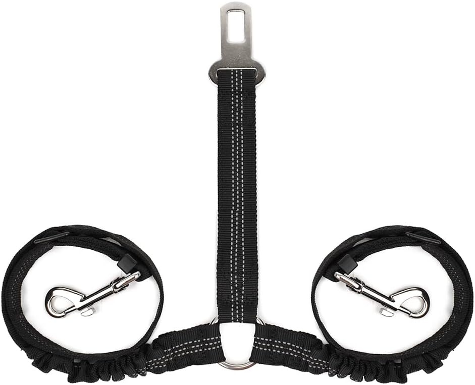 image:imageSlowTon Dog Seat Belt Double Dog Seatbelt Adjustable Vehicle Safety Leash with Elastic Bungee Buffer Reflective No Tangle Y Shape Two Dog Harness Seat Belt Splitter for Pets Car Trip Black SABlack