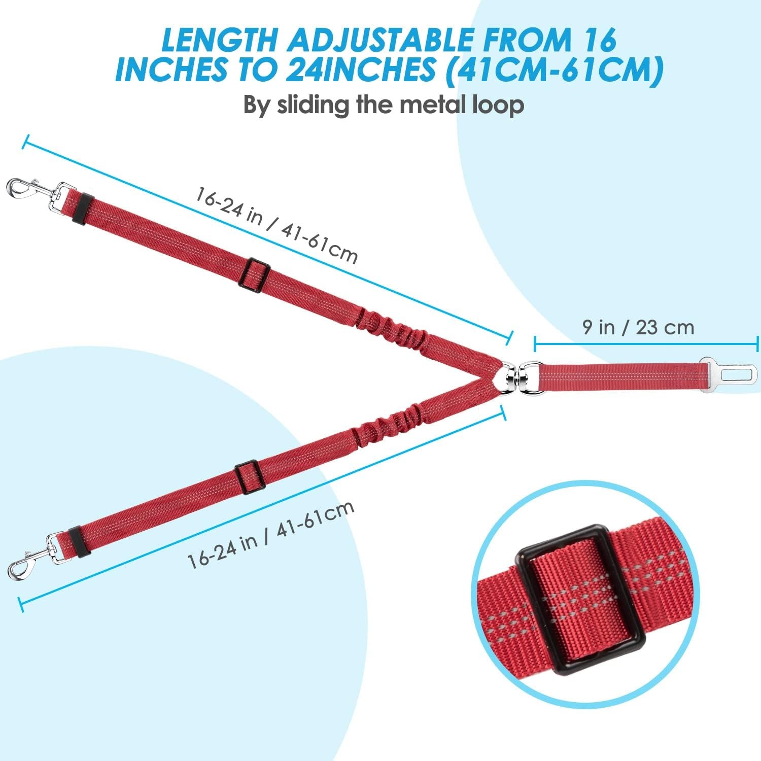 image:imageSlowTon Dog Seat Belt Double Dog Seatbelt Adjustable Vehicle Safety Leash with Elastic Bungee Buffer Reflective No Tangle Y Shape Two Dog Harness Seat Belt Splitter for Pets Car Trip Black SDRed