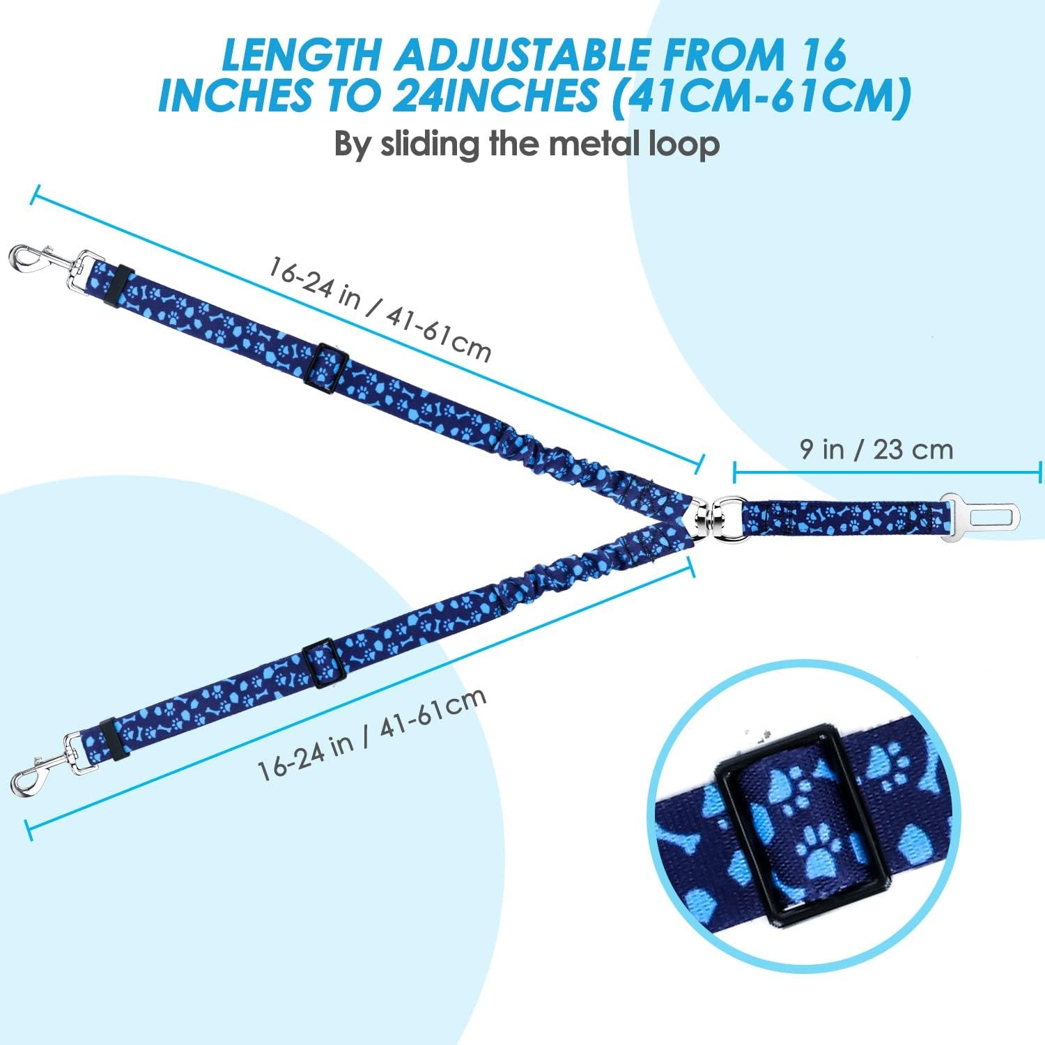 image:imageSlowTon Dog Seat Belt Double Dog Seatbelt Adjustable Vehicle Safety Leash with Elastic Bungee Buffer Reflective No Tangle Y Shape Two Dog Harness Seat Belt Splitter for Pets Car Trip Black SIBlue Paws