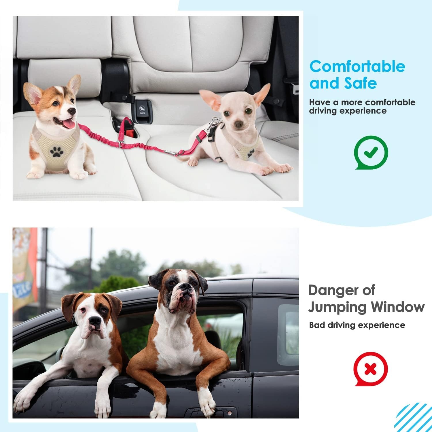 image:imageSlowTon Dog Seat Belt Double Dog Seatbelt Adjustable Vehicle Safety Leash with Elastic Bungee Buffer Reflective No Tangle Y Shape Two Dog Harness Seat Belt Splitter for Pets Car Trip Black SBFluorescent Pink