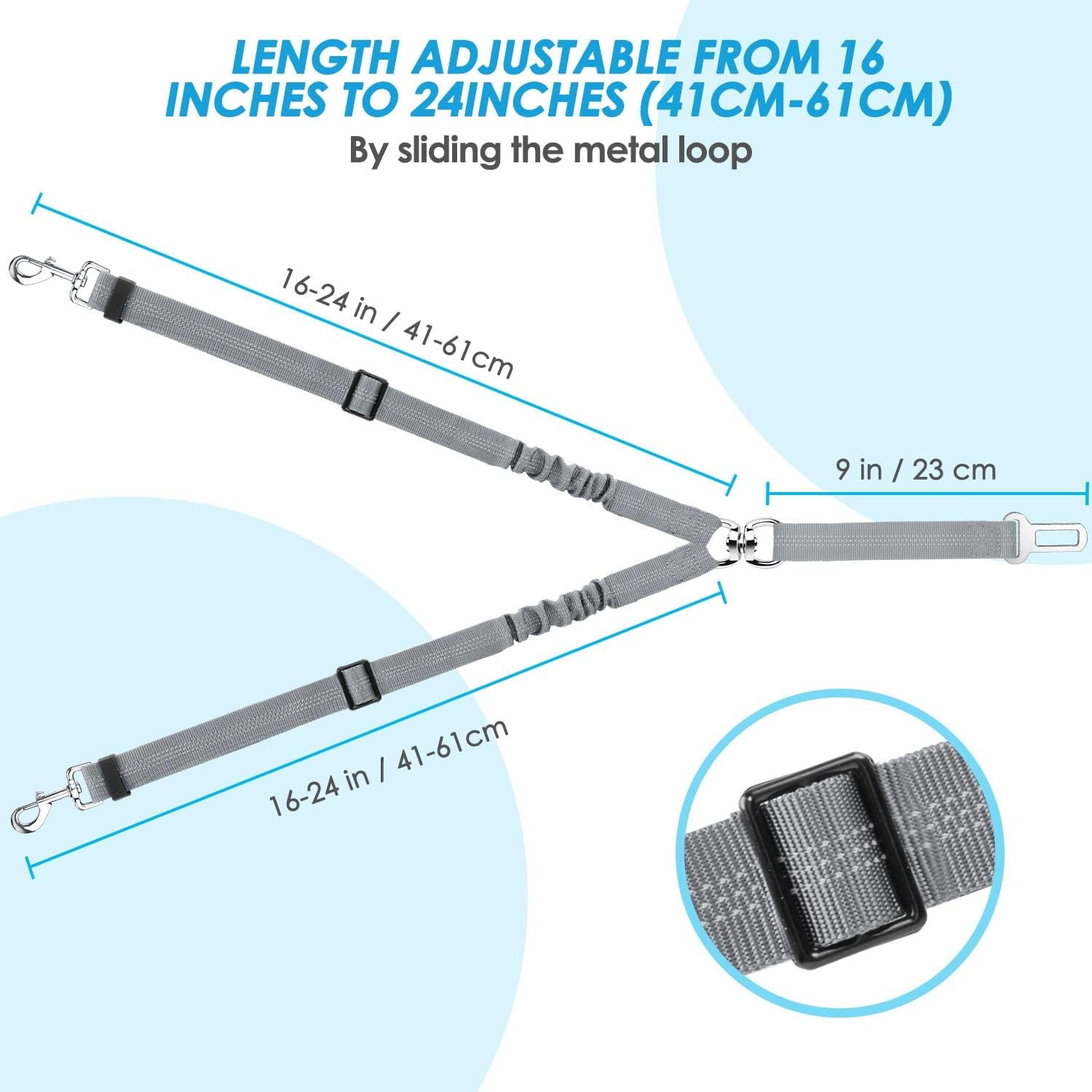 image:imageSlowTon Dog Seat Belt Double Dog Seatbelt Adjustable Vehicle Safety Leash with Elastic Bungee Buffer Reflective No Tangle Y Shape Two Dog Harness Seat Belt Splitter for Pets Car Trip Black SGGrey