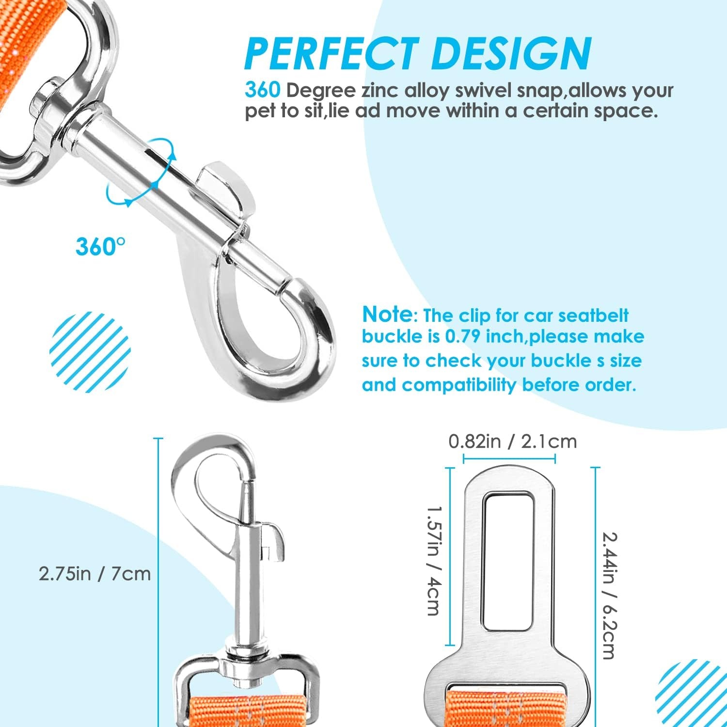 image:imageSlowTon Dog Seat Belt Double Dog Seatbelt Adjustable Vehicle Safety Leash with Elastic Bungee Buffer Reflective No Tangle Y Shape Two Dog Harness Seat Belt Splitter for Pets Car Trip Black SJOrange
