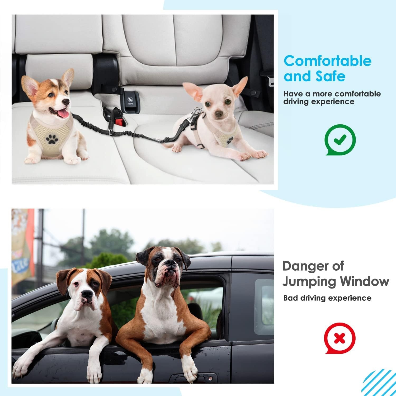 image:imageSlowTon Dog Seat Belt Double Dog Seatbelt Adjustable Vehicle Safety Leash with Elastic Bungee Buffer Reflective No Tangle Y Shape Two Dog Harness Seat Belt Splitter for Pets Car Trip Black SABlack