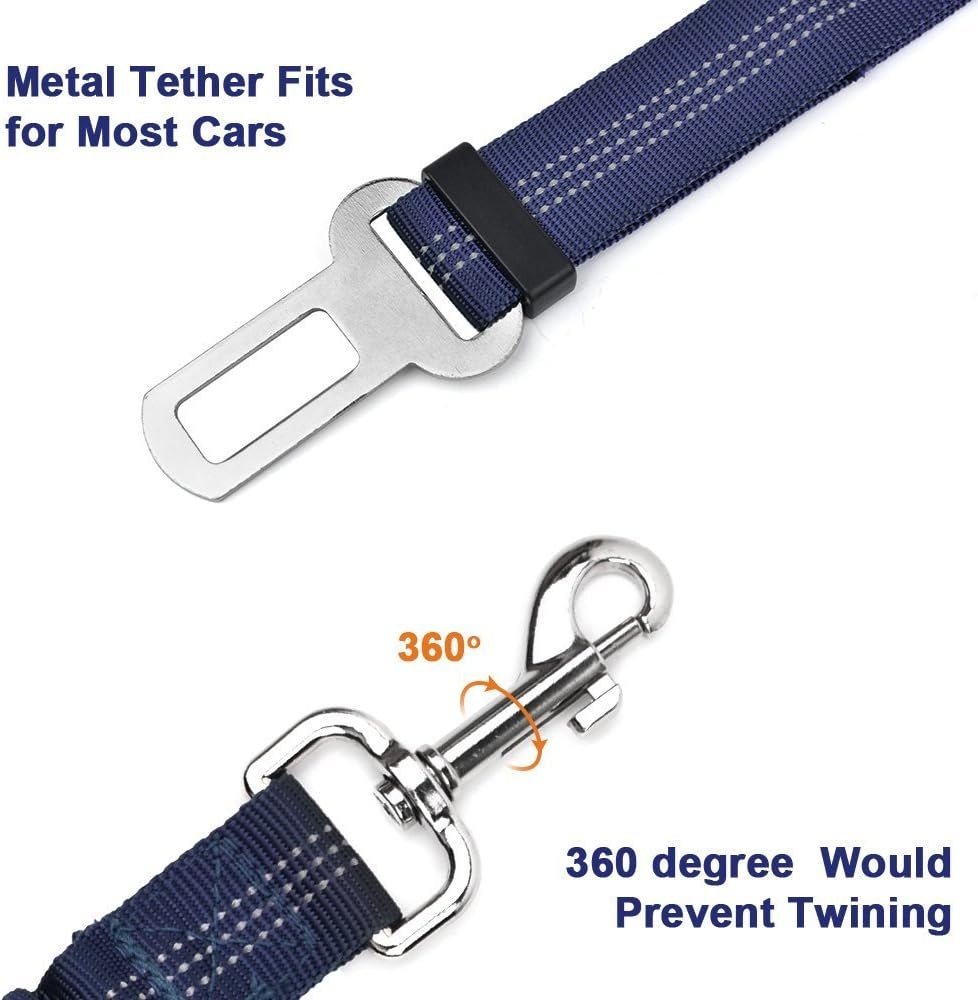 image:imageSlowTon Dog Seat Belt Double Dog Seatbelt Adjustable Vehicle Safety Leash with Elastic Bungee Buffer Reflective No Tangle Y Shape Two Dog Harness Seat Belt Splitter for Pets Car Trip Black SKBlue