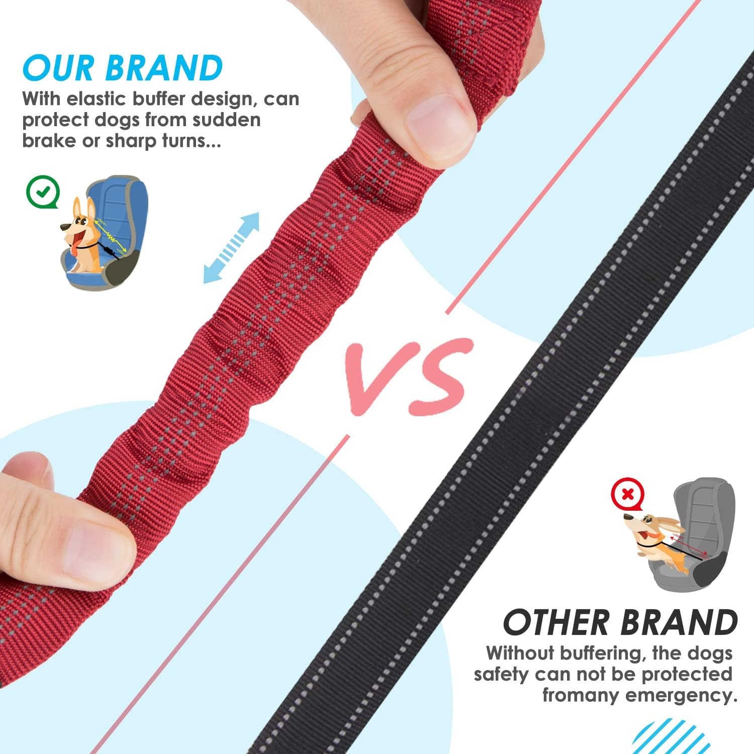 image:imageSlowTon Dog Seat Belt Double Dog Seatbelt Adjustable Vehicle Safety Leash with Elastic Bungee Buffer Reflective No Tangle Y Shape Two Dog Harness Seat Belt Splitter for Pets Car Trip Black SDRed