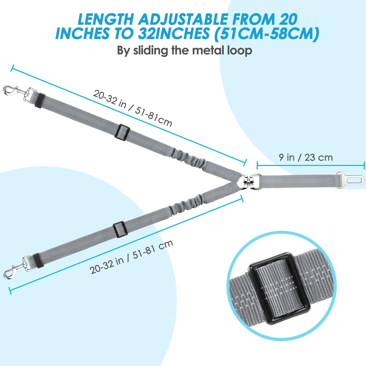 image:imageSlowTon Dog Seat Belt Double Dog Seatbelt Adjustable Vehicle Safety Leash with Elastic Bungee Buffer Reflective No Tangle Y Shape Two Dog Harness Seat Belt Splitter for Pets Car Trip Black SGGrey
