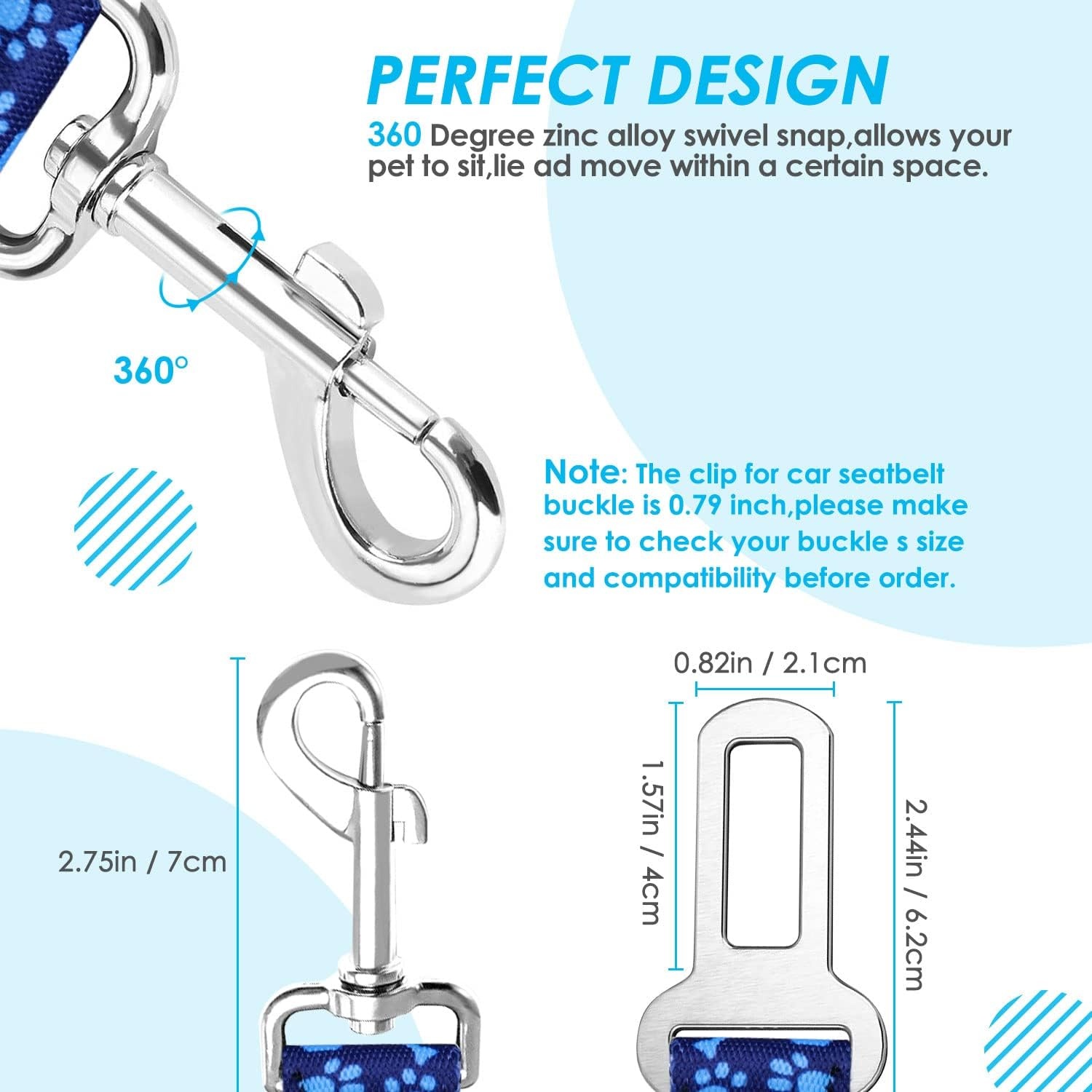 image:imageSlowTon Dog Seat Belt Double Dog Seatbelt Adjustable Vehicle Safety Leash with Elastic Bungee Buffer Reflective No Tangle Y Shape Two Dog Harness Seat Belt Splitter for Pets Car Trip Black SIBlue Paws